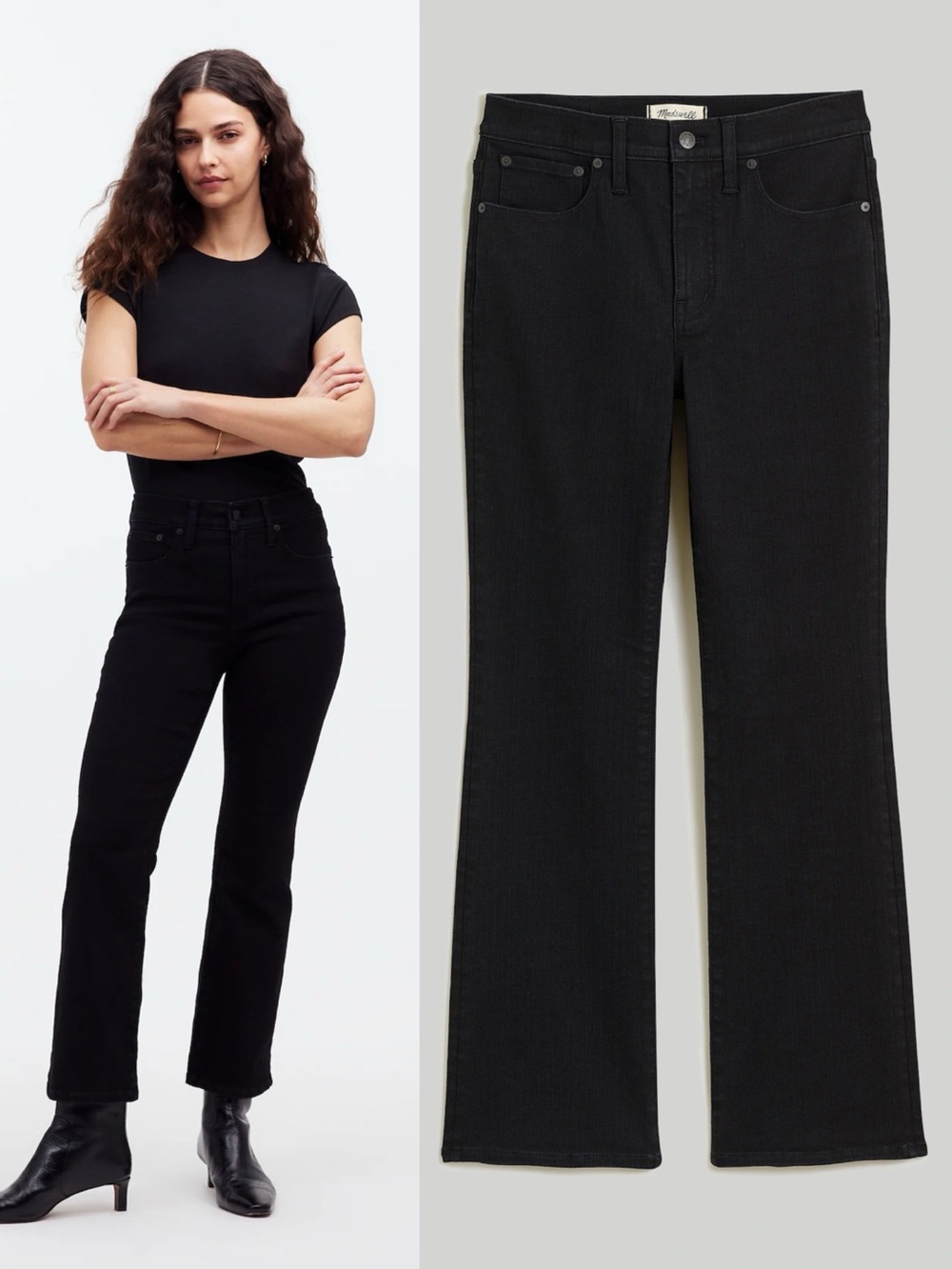 Madewell • Kick Out Crop Jeans in Black Rinse Wash flare hem ankle mid rise